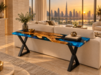 Azure River Epoxy Console Table – Live Edge Wood Entryway Table