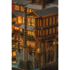 Japanese Onsen Miniature House Kit, Birch Wood Hot Spring Town, Ambient Lighting Book Nook