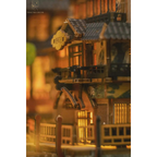 Japanese Onsen Miniature House Kit, Birch Wood Hot Spring Town, Ambient Lighting Book Nook