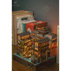 Japanese Onsen Miniature House Kit, Birch Wood Hot Spring Town, Ambient Lighting Book Nook