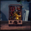 JiuFen Old Street Book Nook Kit, Wooden Miniature Bookshelf Insert with LED Lights