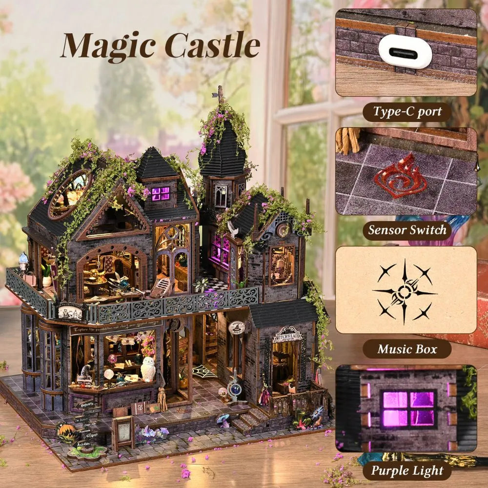 Magic Castle Witch's Lair Miniature House Kit, Gothic Apothecary 3D Wood Puzzle