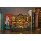 Japanese Onsen Miniature House Kit, Birch Wood Hot Spring Town, Ambient Lighting Book Nook