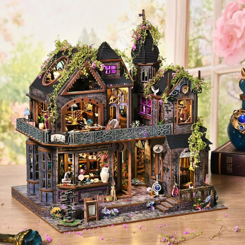 Magic Castle Witch's Lair Miniature House Kit, Gothic Apothecary 3D Wood Puzzle