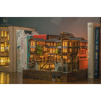 Japanese Onsen Miniature House Kit, Birch Wood Hot Spring Town, Ambient Lighting Book Nook