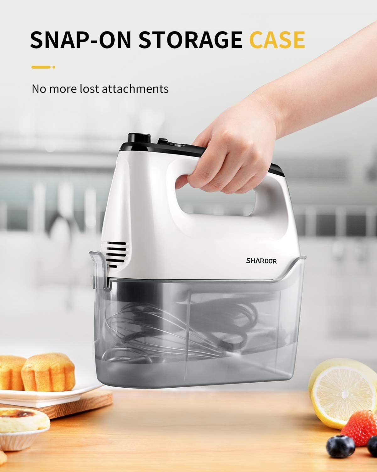 6-Speed Electric Hand Mixer – Handheld Mixer with Turbo Boost, 5 Stainless Steel Attachments & Storage Case