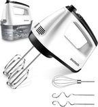 6-Speed Electric Hand Mixer – Handheld Mixer with Turbo Boost, 5 Stainless Steel Attachments & Storage Case