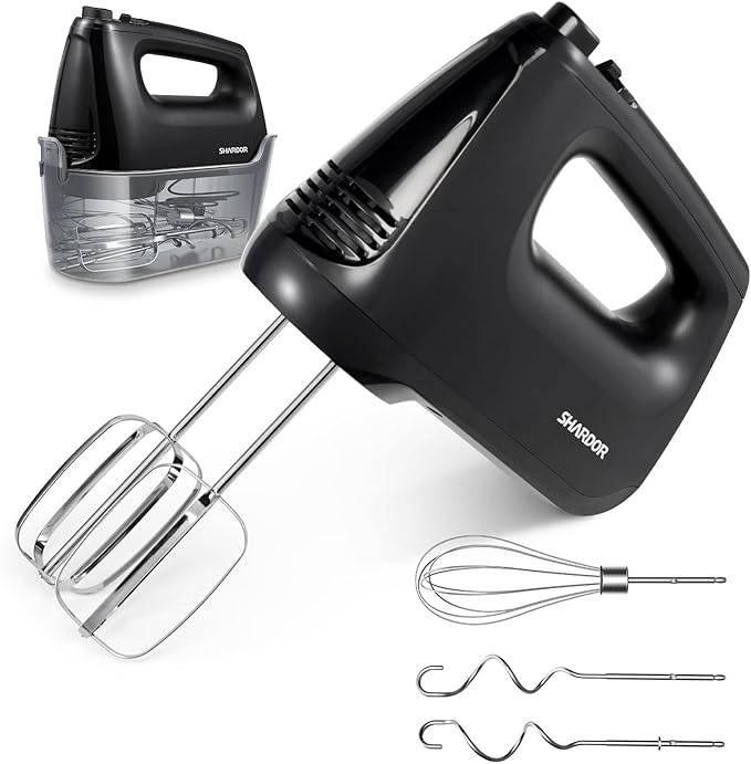 6-Speed Electric Hand Mixer – Handheld Mixer with Turbo Boost, 5 Stainless Steel Attachments & Storage Case