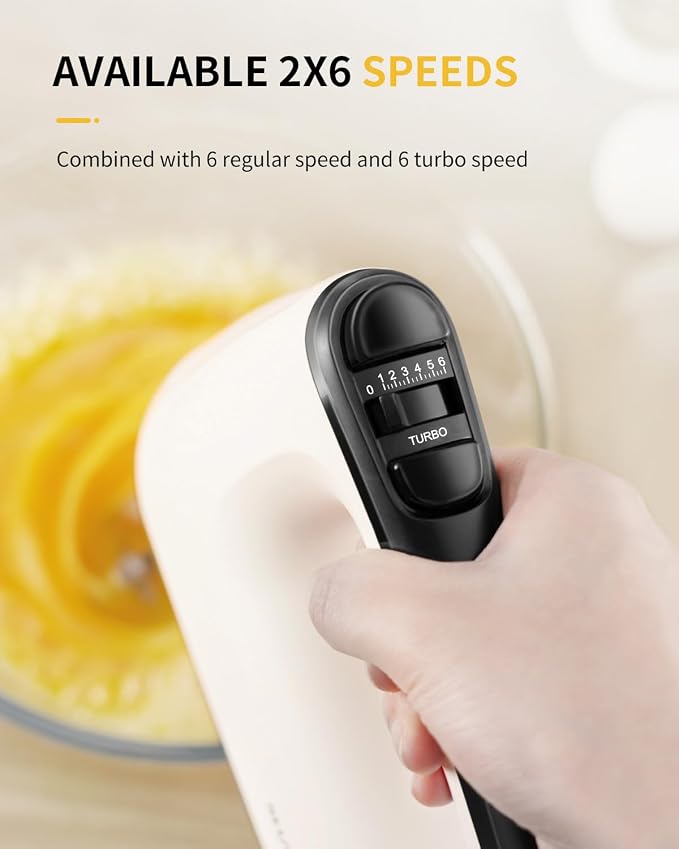 6-Speed Electric Hand Mixer – Handheld Mixer with Turbo Boost, 5 Stainless Steel Attachments & Storage Case