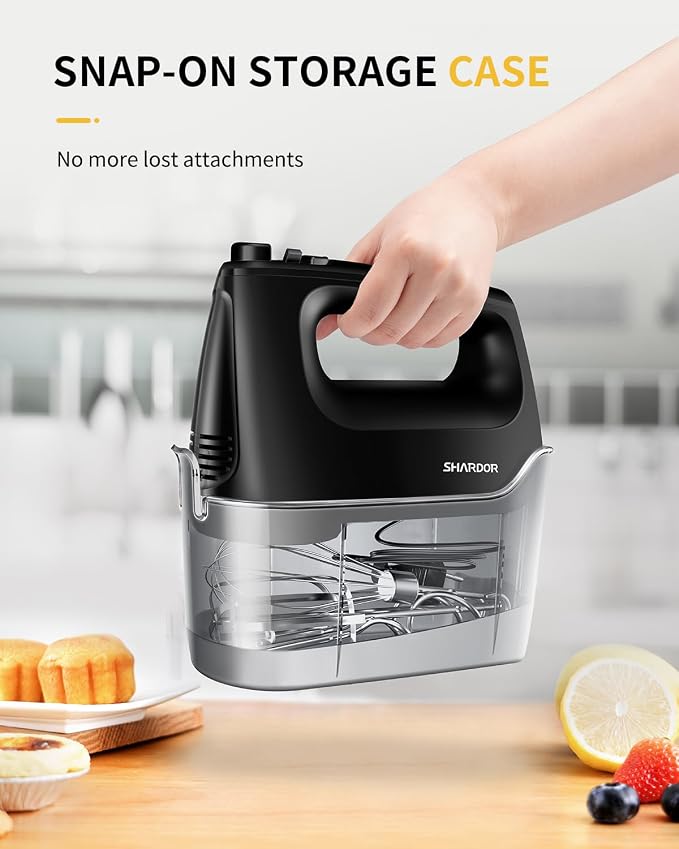 6-Speed Electric Hand Mixer – Handheld Mixer with Turbo Boost, 5 Stainless Steel Attachments & Storage Case