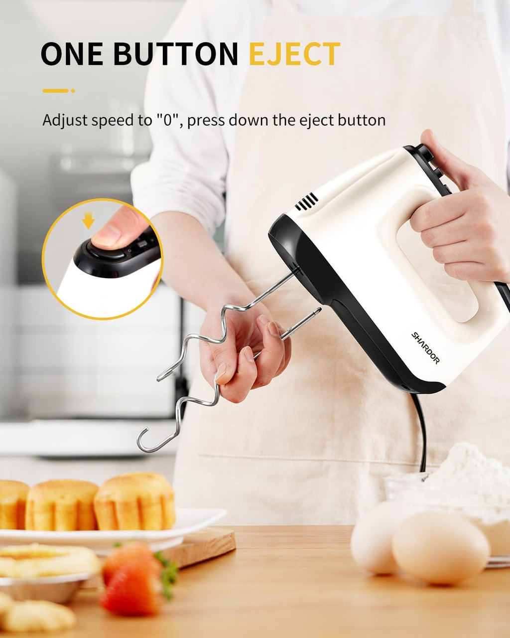 6-Speed Electric Hand Mixer – Handheld Mixer with Turbo Boost, 5 Stainless Steel Attachments & Storage Case