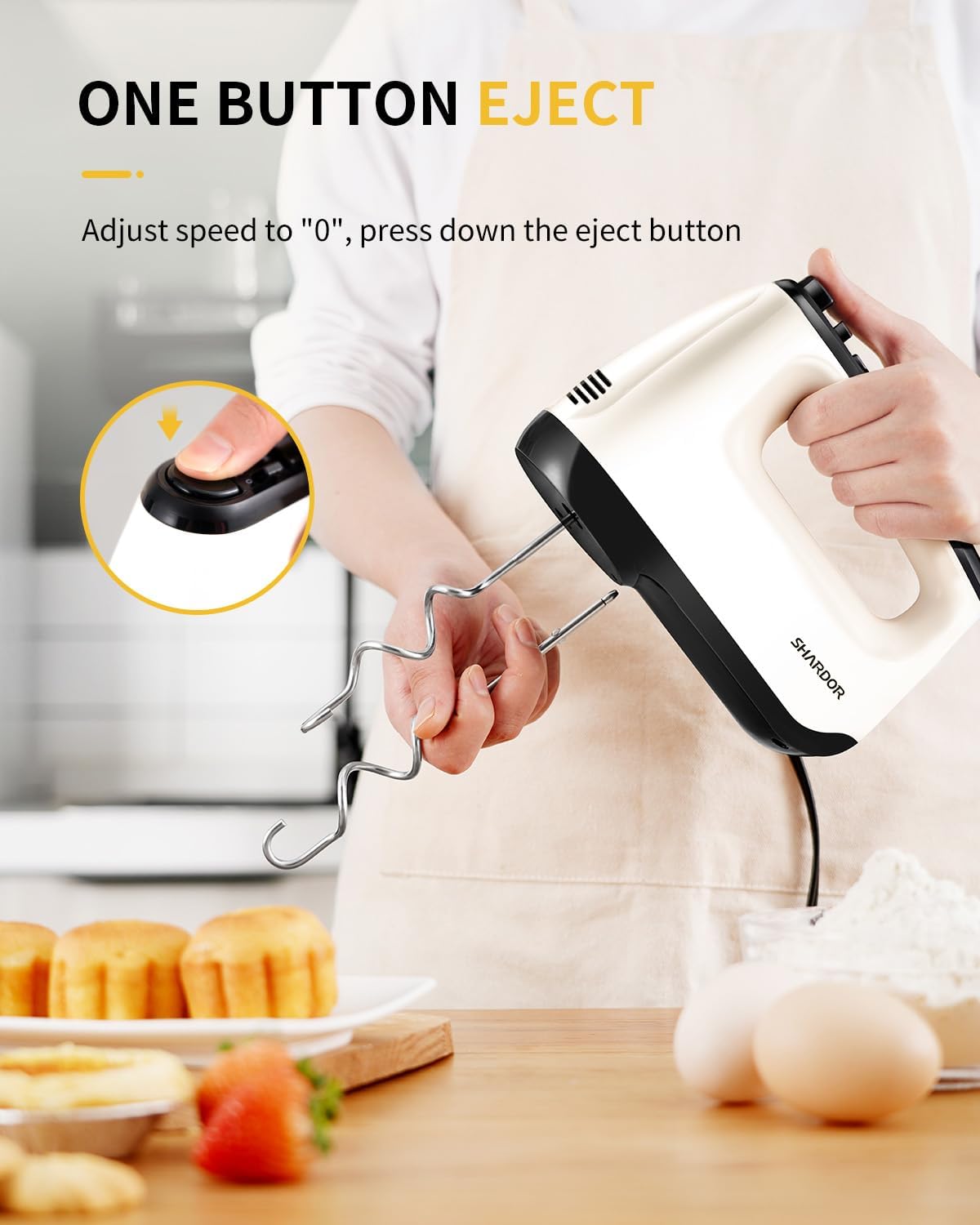 6-Speed Electric Hand Mixer – Handheld Mixer with Turbo Boost, 5 Stainless Steel Attachments & Storage Case