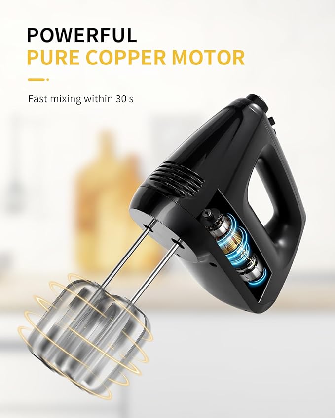6-Speed Electric Hand Mixer – Handheld Mixer with Turbo Boost, 5 Stainless Steel Attachments & Storage Case