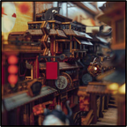 JiuFen Old Street Book Nook Kit, Wooden Miniature Bookshelf Insert with LED Lights