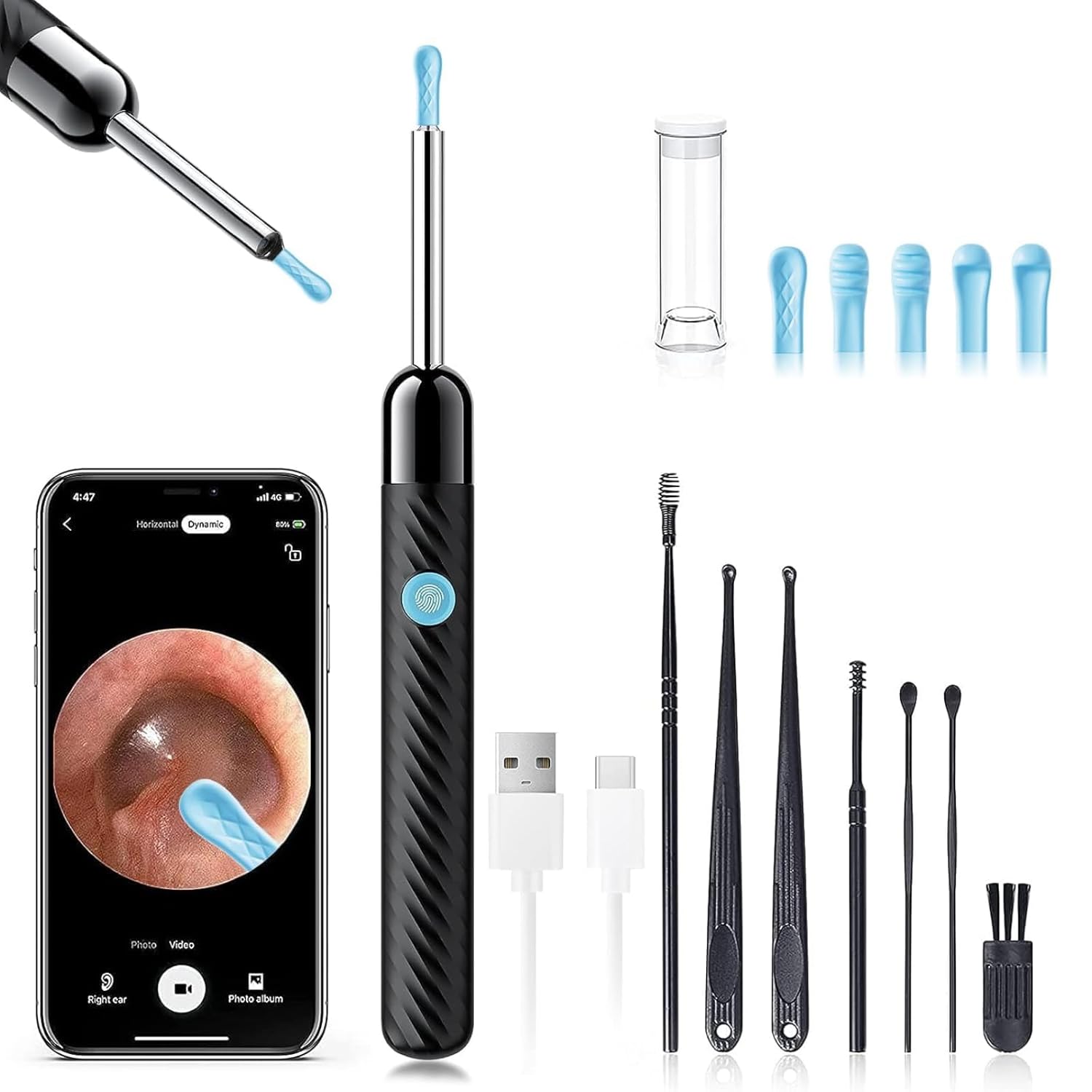 1080P Ear Wax Removal Kit – Wireless Ear Cleaner with HD Camera, 8-Piece Cleaning Set for iOS & Android