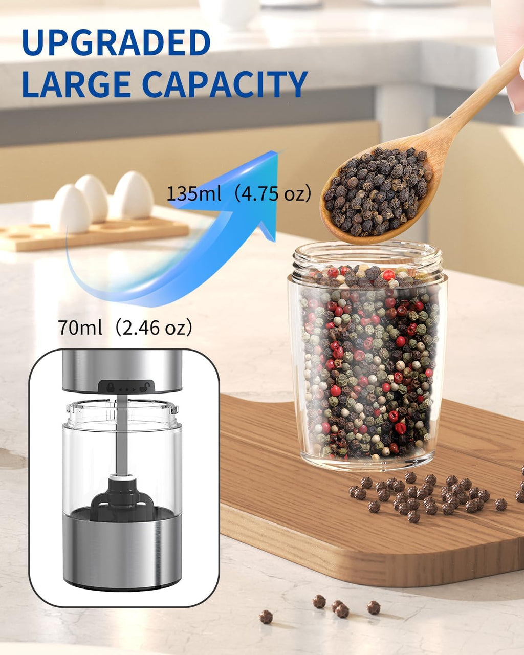 Gravity Electric Salt & Pepper Grinder Set – Automatic Battery-Operated Mills with LED Light & Adjustable Coarseness