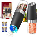 Gravity Electric Salt & Pepper Grinder Set – Automatic Battery-Operated Mills with LED Light & Adjustable Coarseness