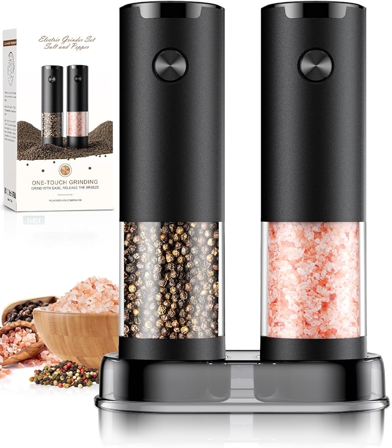 Electric Salt & Pepper Grinder Set – Automatic Battery-Operated Mills with Adjustable Coarseness & LED Light