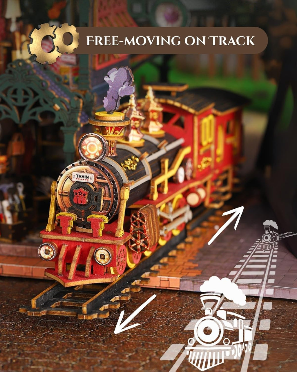 Steampunk Train Station DIY Miniature Kit, 3D Wooden Puzzle, Music & Lights, Victorian Style Collectible Craft, Book Nook Decor, Hobby Gift
