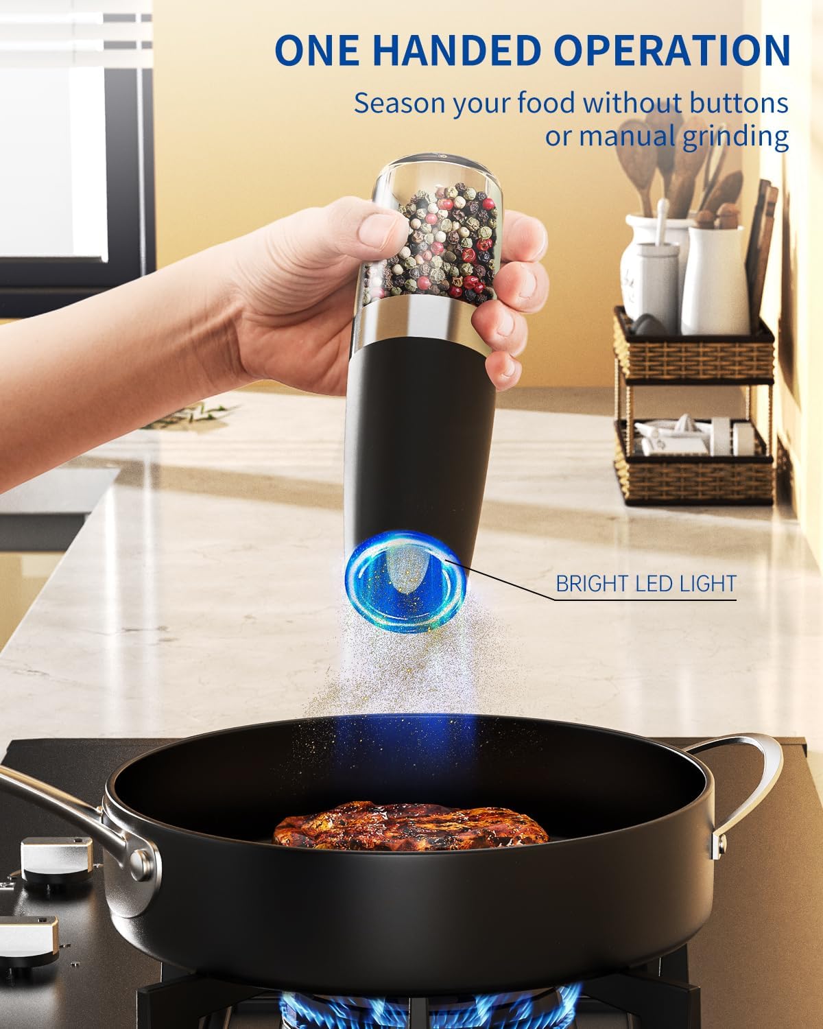 Gravity Electric Salt & Pepper Grinder Set – Automatic Battery-Operated Mills with LED Light & Adjustable Coarseness