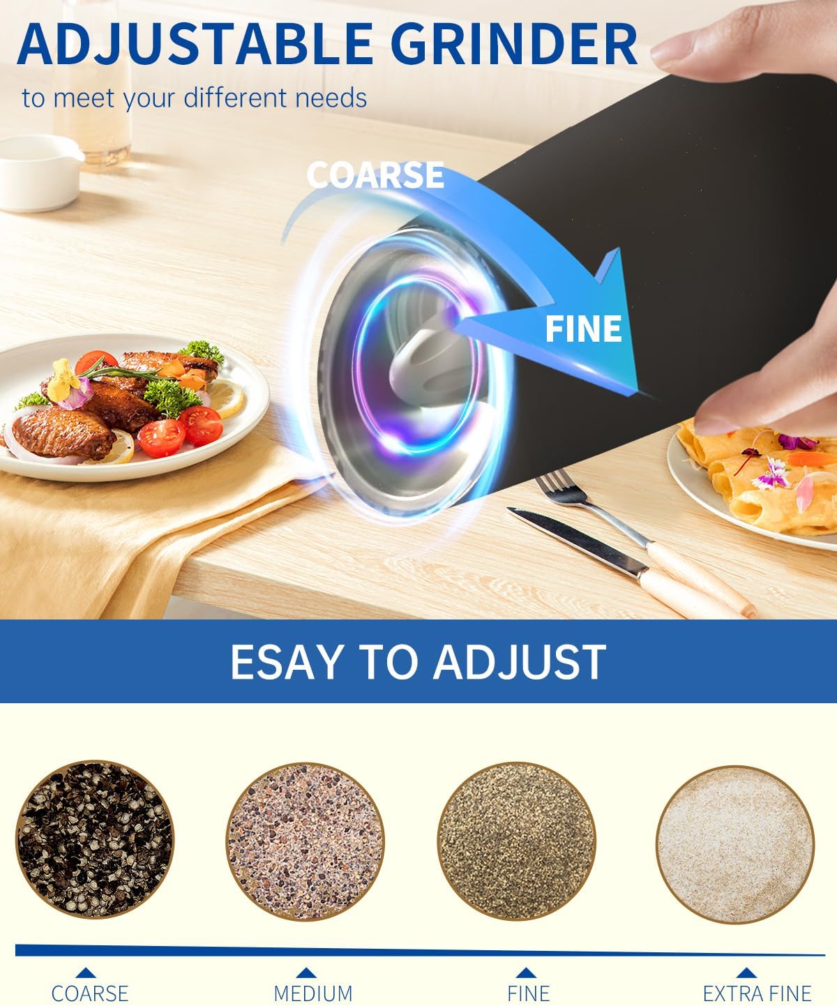 Gravity Electric Salt & Pepper Grinder Set – Automatic Battery-Operated Mills with LED Light & Adjustable Coarseness
