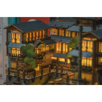 Japanese Onsen Miniature House Kit, Birch Wood Hot Spring Town, Ambient Lighting Book Nook