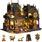 Holo Magic City Miniature House Kit, Gothic Potion Shop 3D Wooden Puzzle (LED Lights)
