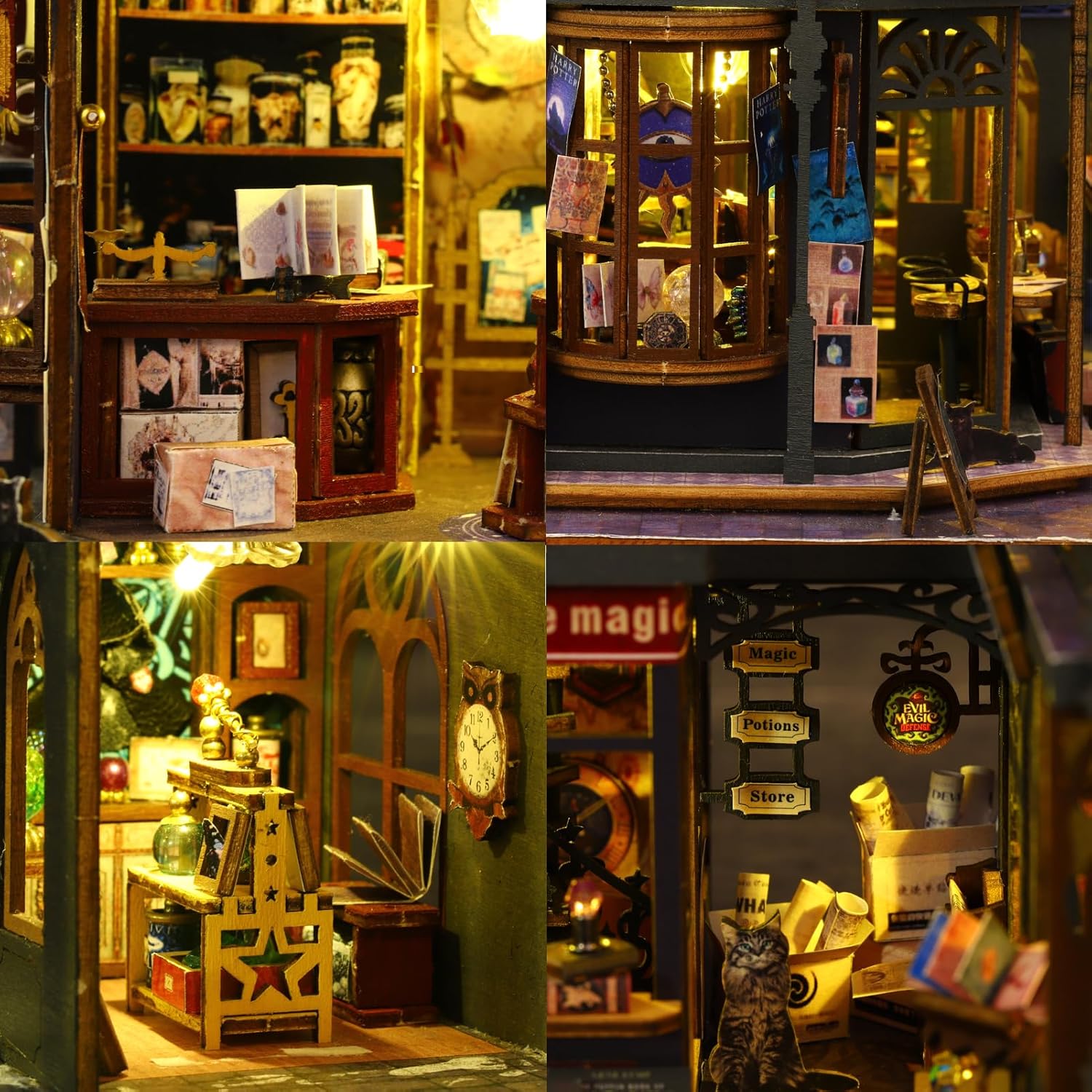Holo Magic City Miniature House Kit, Gothic Potion Shop 3D Wooden Puzzle (LED Lights)