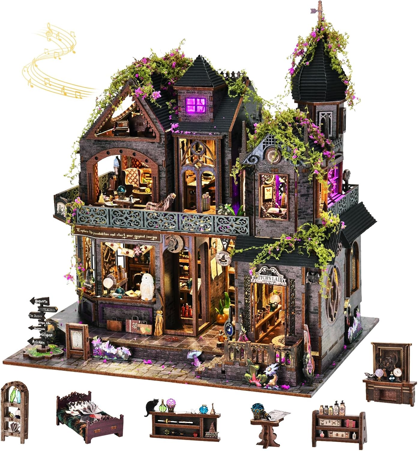 Magic Castle Witch's Lair Miniature House Kit, Gothic Apothecary 3D Wood Puzzle