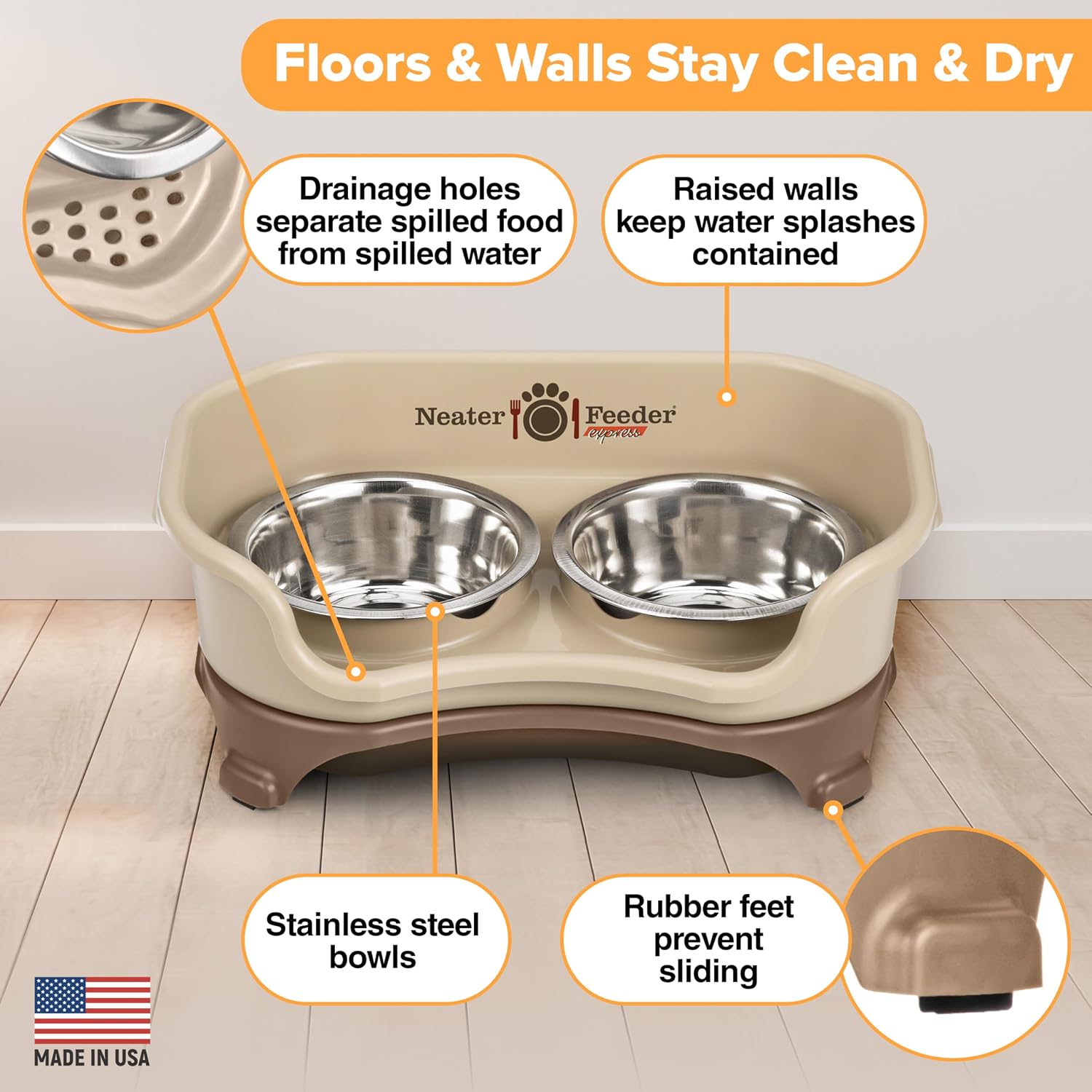 Elevated No-Spill Dog Bowl Set – Raised Feeding Station with Stainless Steel Food & Water Bowls