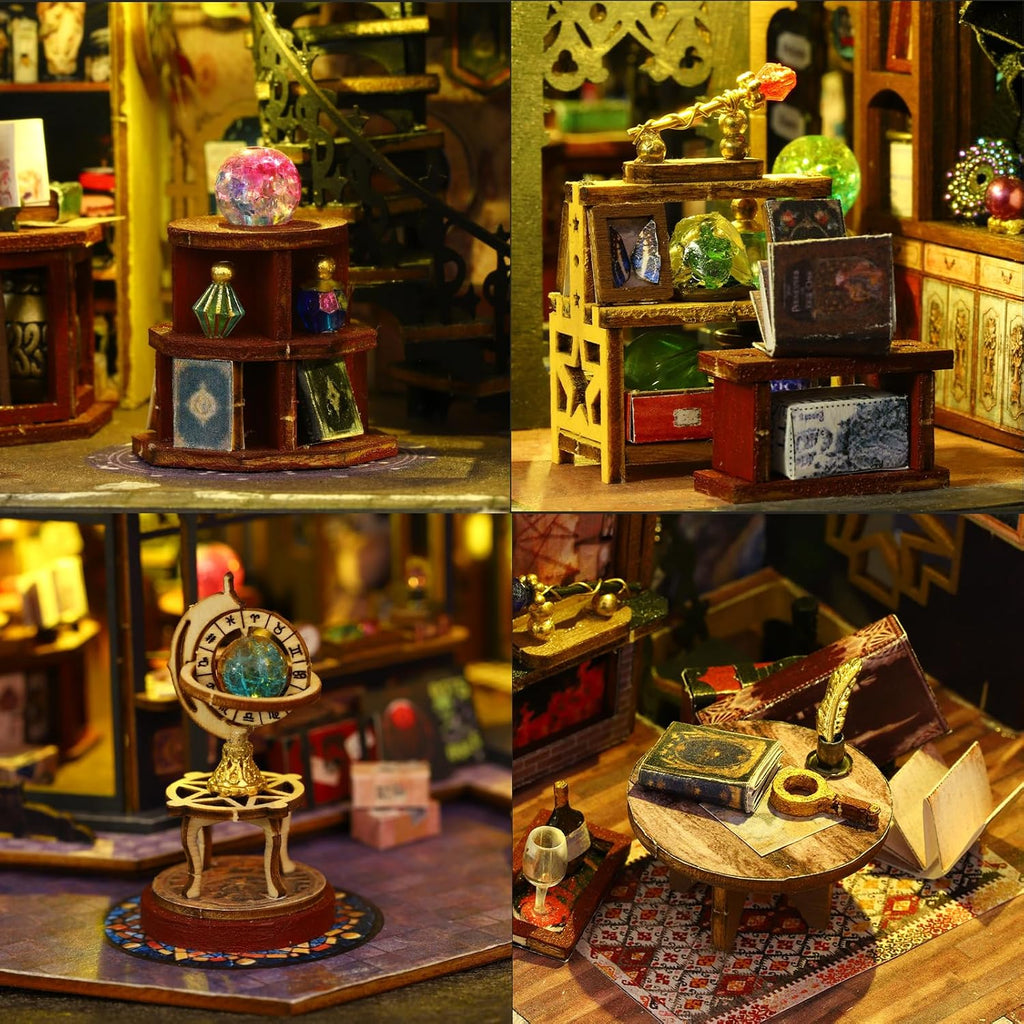 Holo Magic City Miniature House Kit, Gothic Potion Shop 3D Wooden Puzzle (LED Lights)