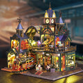 Steampunk Train Station DIY Miniature Kit, 3D Wooden Puzzle, Music & Lights, Victorian Style Collectible Craft, Book Nook Decor, Hobby Gift