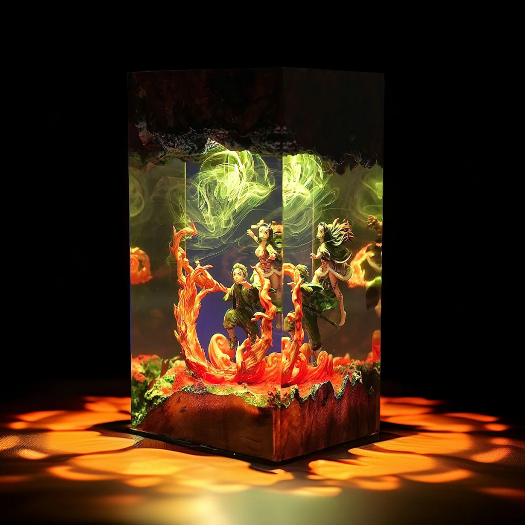 Handmade Anime Demon Hunter Resin lamp, Shadow Slayer, Tanjiro and Nezuko figure, Hot Anime Model, Christmas idea gift