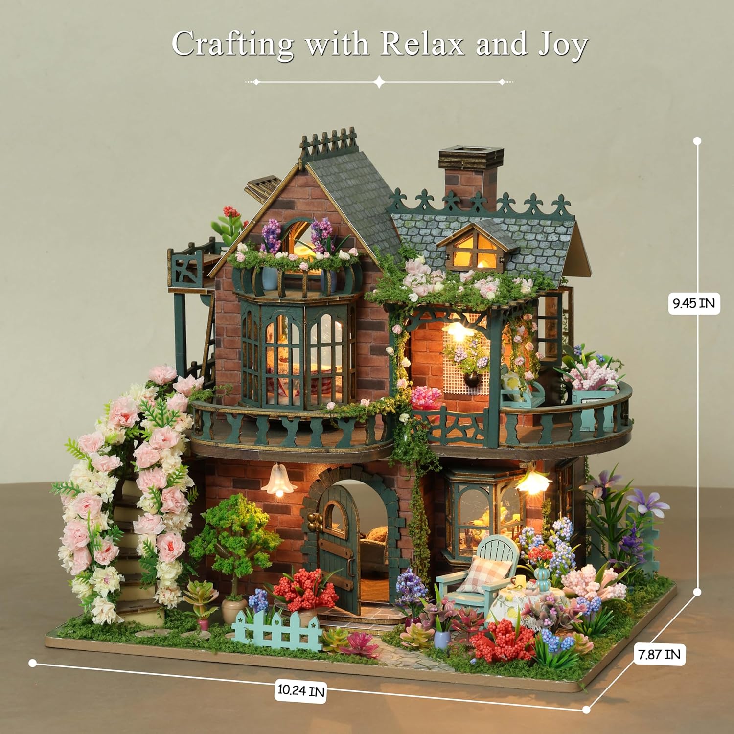 정원 하우스 DIY 미니어처 인형의 집 키트, LED 나무 오두막 모델, 꽃 미니 하우스 장식, 수제 공예 선물