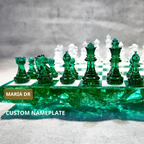 Handmade Dark Green Resin - Personalized Chess Set: Luxury Board Game, Gift for All
