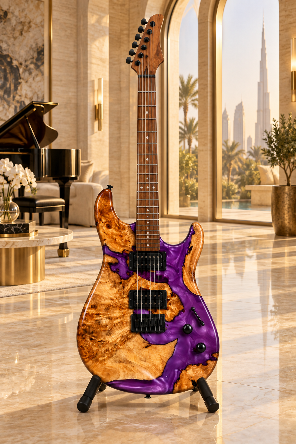 Royal Purple Epoxy Wood Guitar Decor – Decorative Display Art