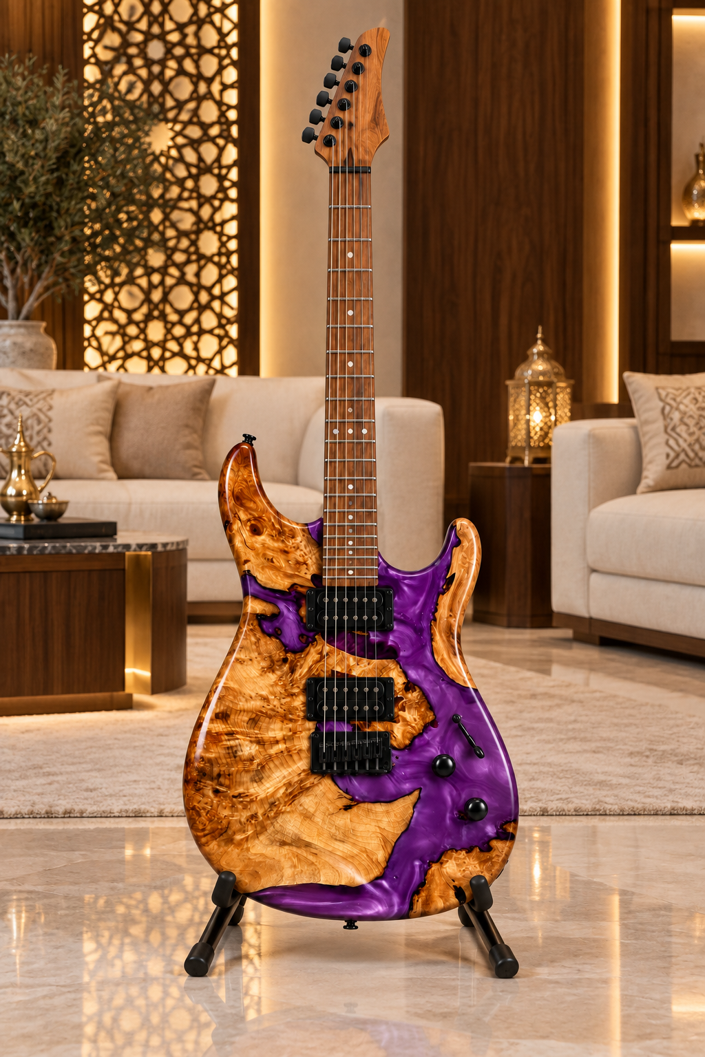 Royal Purple Epoxy Wood Guitar Decor – Decorative Display Art