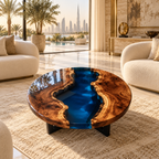Midnight River Round Epoxy Coffee Table – Live Edge Wood Center Table
