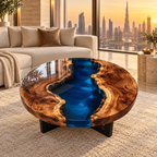 Midnight River Round Epoxy Coffee Table – Live Edge Wood Center Table