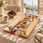 Pressed Flower Epoxy Wood Serving Tray – Botanical Resin Decorative Tray