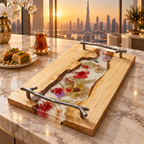 Pressed Flower Epoxy Wood Serving Tray – Botanical Resin Decorative Tray