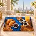 Ocean Blue Epoxy Wood Serving Tray – Resin River Breakfast Tray with Handles