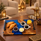 Ocean Blue Epoxy Wood Serving Tray – Resin River Breakfast Tray with Handles