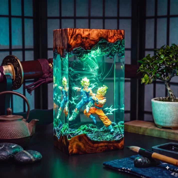 Anime Saiyan Warriors Epoxy Resin Lamp – LED Battle Diorama Night Light