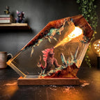 Fantasy Monster Battle Epoxy Resin Lamp – LED Creature Diorama Display