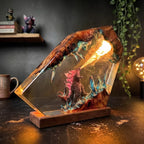 Fantasy Monster Battle Epoxy Resin Lamp – LED Creature Diorama Display
