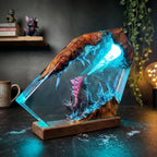 Fantasy Monster Battle Epoxy Resin Lamp – LED Creature Diorama Display