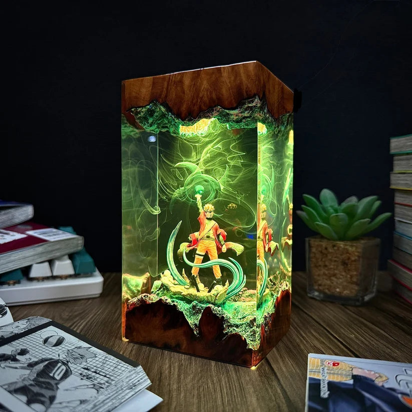 Anime Ninja Energy Epoxy Resin Lamp – LED Character Diorama Night Light