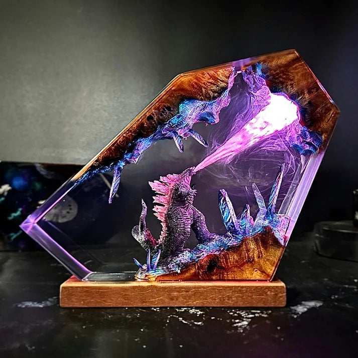 Fantasy Monster Battle Epoxy Resin Lamp – LED Creature Diorama Display