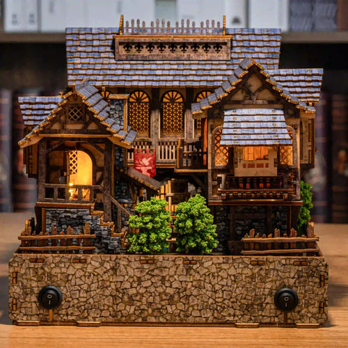 DIY LED 3D Wooden Countryside Cottage Puzzle, Vintage European House Miniature, Handmade Decor, Night Light Model, Gift Idea